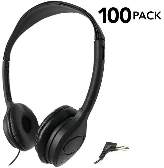 SmithOutlet 100-Pack Over-The-Head Headphones in Black for Educational and Healthcare Bulk Purchase