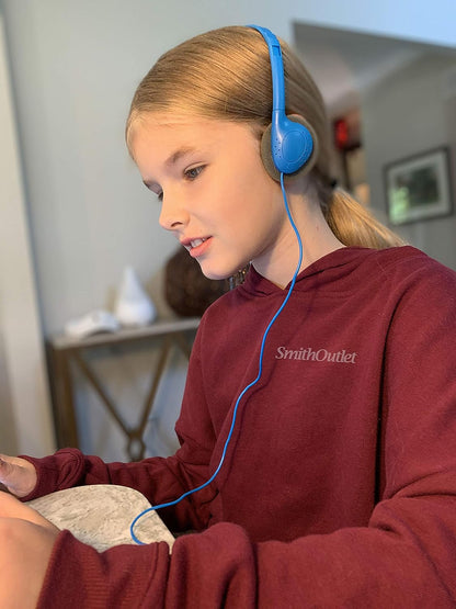 Blue headphones with durable design for schools and libraries
