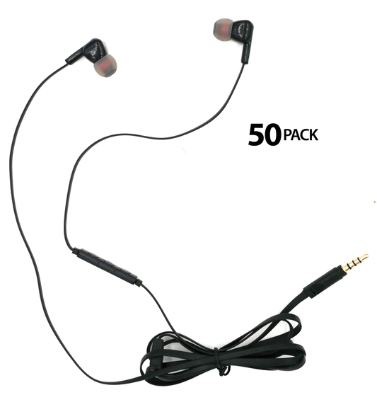 50-Pack Bulk Earbuds with Microphone -  Ideal for Classrooms-  Noise-Reducing Silicone Tips, Inline Volume Control, Individually Packaged - Model SG-EB3-50