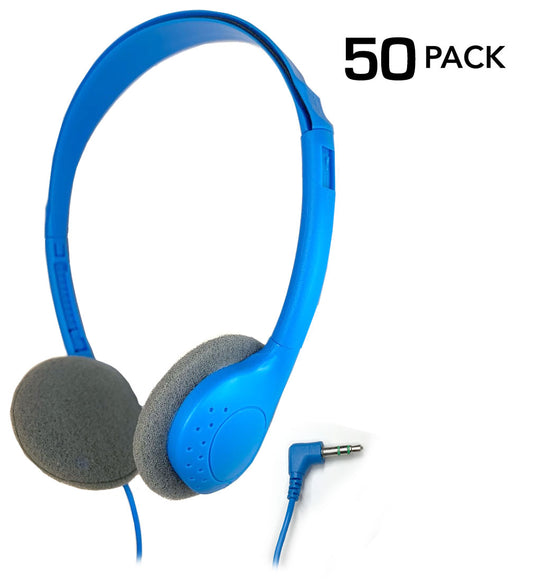 Overview of the blue classroom headphones 50-pack by SmithOutlet