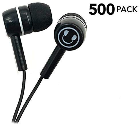 Case of 500 black earbud headphones for classroom testing