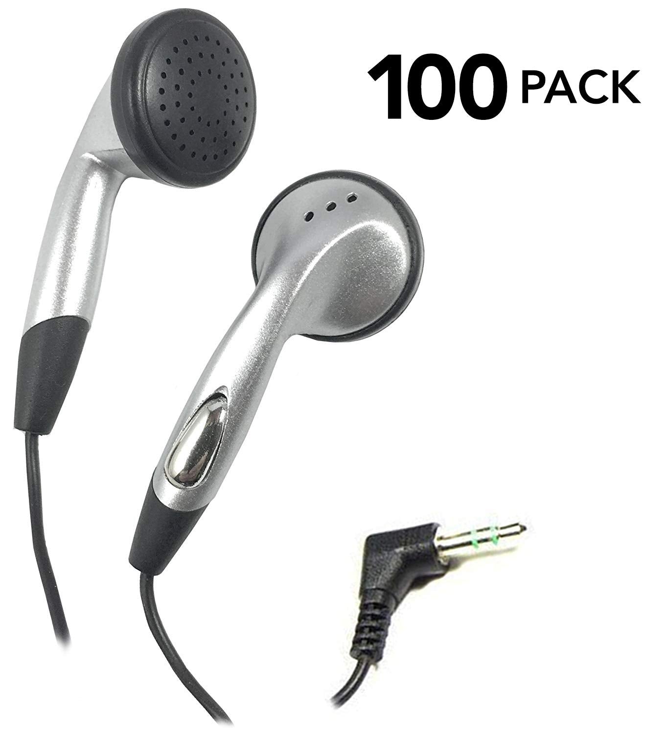Close-up of silver in-ear earphone showing detail and quality