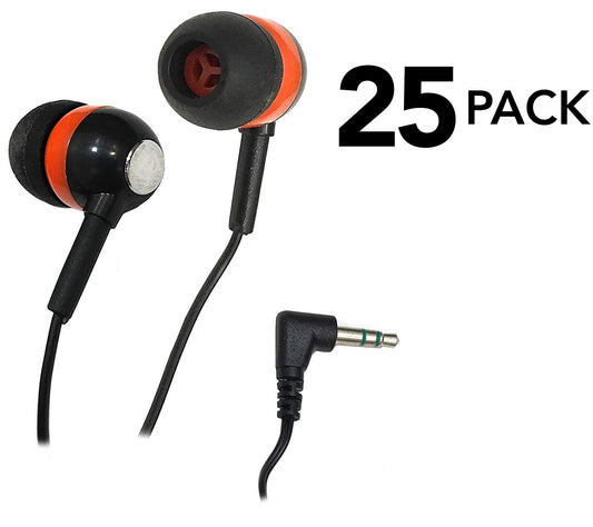 SmithOutlet 25 Pack Orange/Black/Chrome Bulk Earbuds Silicone Tip Headphones
