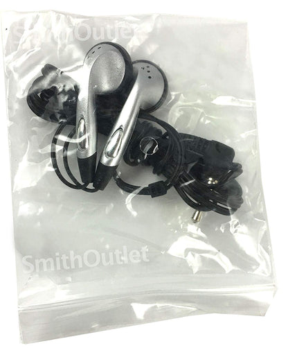Individual packaging of silver in-ear earphones by SmithOutlet
